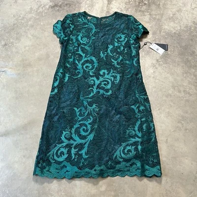 Vestido Adrianna Papell Mujer Talla 14 Verde Jade Oscuro Encaje Una Línea Cambio Foto 1 de 4