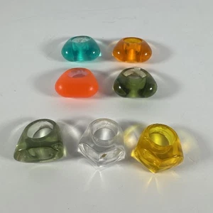 Vintage Mod Lucite Acrylic Pop Art Statement Bubble Dome Ring Lot Of 7 - Picture 1 of 4