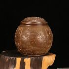 Collectible decor tea pet Old red copper carved bamboo fu tea pot jar jug
