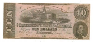 Dec 2, 1862 CONFEDERATE STATES OF AMERICA CSA $10 Currency T-52 - Picture 1 of 2