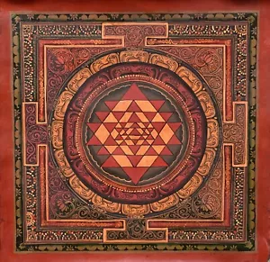 SRI YANTRA/SRI CHAKRA MANDALA ÖL LACKIERT MEISTERWERK NEWARI THANGKA GEMÄLDE - Bild 1 von 7