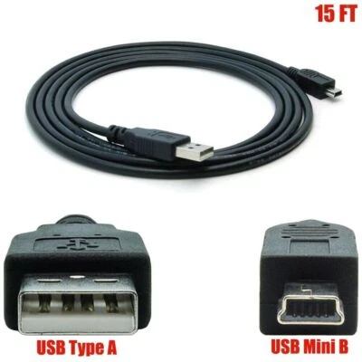 15FT USB 2.0 A Male to Mini 5 Pin B Male Data Sync Charging Cable Cord Adapter - Image 1 of 4
