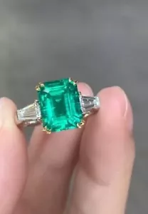 2,05 ct Achteck natürlicher Smaragd Diamant Damenring 14 K massives Weißgold - Bild 1 von 4