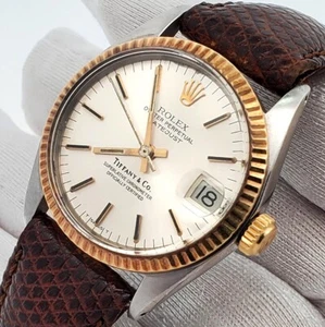Rolex Datejust Tiffany&Co 31mm 6827 Silver Index Steel Gold Fluted Bezel Watch - Picture 1 of 5