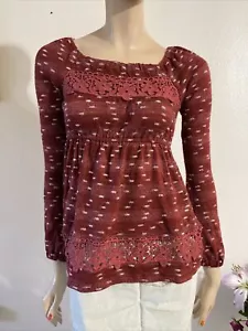 Women’s Terracotta Striped Acrylic Casual Stretch Lace Size S Blouse Top - Picture 1 of 6