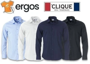 CLIQUE Camicia CLARK Manica Lunga da Uomo Twill 100% Cotone Regular Fit Bottoni - Picture 1 of 19