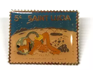 Disney Pluto Saint Lucia 5 cent Stamp Pin Vintage - Picture 1 of 3