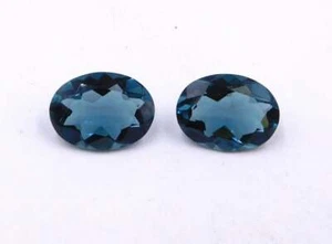 2Pc Natürlich London Blauer Topas 12x10mm Oval Facettiert Schliff Geeicht Lose - Bild 1 von 7