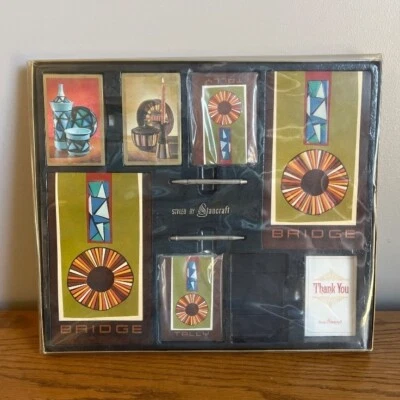 Vintage 70s Styled by Stancraft Bridge Set Hostess Brown Orange Card Game READ - Image 1 of 4