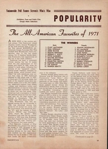 All-American Screen Favorites of 1971 - 12 Male - 12 Female - Pictures of each - Bild 1 von 6