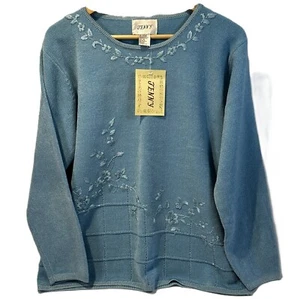 NWT JENNY Women's XL Long Sleeve Soft Sweater with Beads Applique in Teal Blue - Picture 1 of 8