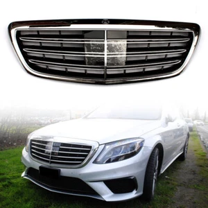 Chrome Black Front Grill For Benz S-Class W222 S350 S400 S500 Maybach 14-17 - Foto 1 di 7