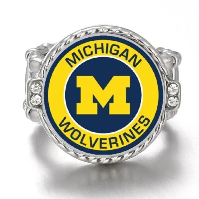 Anillo para mujer Michigan Wolverines plata cristal acento con paquete de regalo D12 Foto 1 de 4