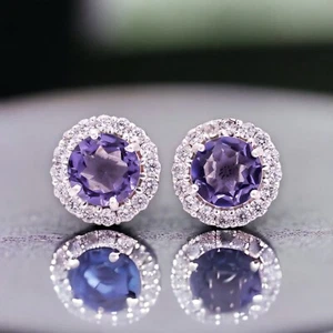 Gift For Women Jewelry Stud Earrings 925 Sterling Silver Natural Iolite Gemstone - Picture 1 of 4