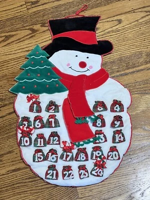 Christmas Snowman Advent Calendar Cloth Vintage 23 in x 15 in - Image 1 of 4