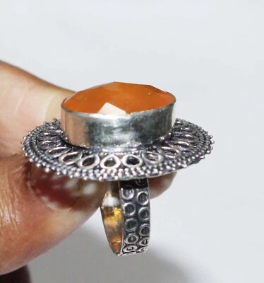 Hydro Orange Onyx Oval Shape Gemstone Handmade Ring Jewelry Ring Size 8 Inches - Image 1 of 4