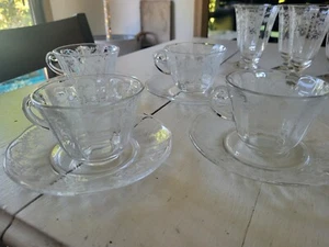 Fostoria Corsage Clear Cup & Saucer Plate - Set of 4 - Picture 1 of 5