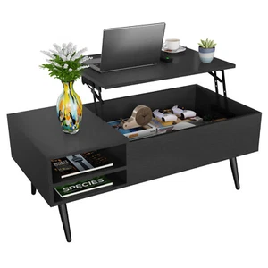 Lift Top Coffee Table with Adjustable Storage and Hidden Compartment Small Wood - Picture 1 of 24