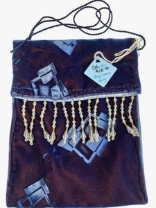 Boutique Handmade Blue Velvet Evening Purse with Crystal Dangled Flap 9'x7" NEW - Picture 1 of 10