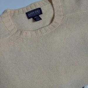 Lands' End Men's 100% Shetland Pure Wool Sweater L Cream Pullover Knit UK Made - Picture 1 of 7