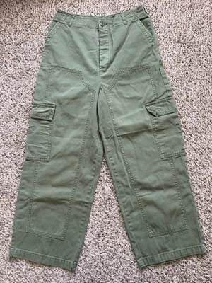 Cargo Double Knee Pants Womens 26 Military Green 26" Wide Leg Button Fly - Image 1 of 4