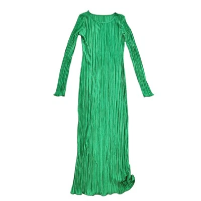 Commense NEW Plisse Texture Long Sleeve Maxi Dress Lightweight Pleated Green Sm - Image 1 of 4