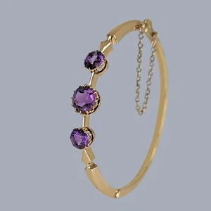 Antique Victorian Amethyst Bangle 18ct Gold Circa 1890 Vintage Bracelet - Picture 1 of 8