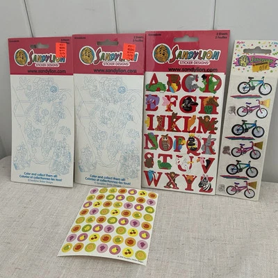 5 vintage 90s Sandylion stickers LOT fruit Kromekote animal alphabet Mylar bike - Image 1 of 4
