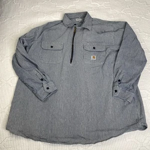 Carhartt XXL 2XL 1/4 Zip Hickory Stripe Railroad Logger Shirt 100092-965 *Flaw - Picture 1 of 11