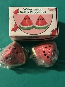 VTG 90s Watermelon Salt Pepper Shakers Summer Kitchen Decor Wedge Funky NOS Box - Picture 1 of 8