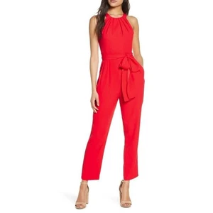 Eliza J Women's Pleated Sleeveless Belted Jumpsuit in Red Size 10 MSRP $138 - Picture 1 of 6