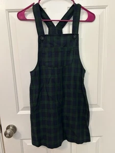 Vintage 90s/Y2K Tracy Evans Plaid Overalls Mini Dress Green Blue Schoolgirl Gr. 3 - Bild 1 von 6