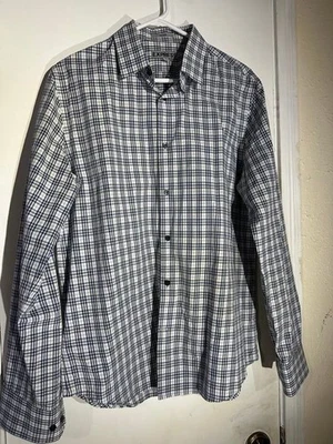 Camisa de vestir ajustada Express para hombre talla 16 1/2 | azul gris manga larga a cuadros pero Foto 1 de 4