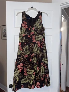 Vestido para mujer Jones New York marrón floral algodón cuello en V sin mangas hasta la rodilla 8 - Imagen 1 de 10