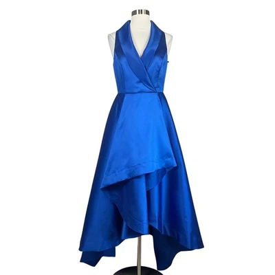 Vestido formal para mujer Adrianna Papell talla 4 azul satinado alto bajo esmoquin Foto 1 de 4