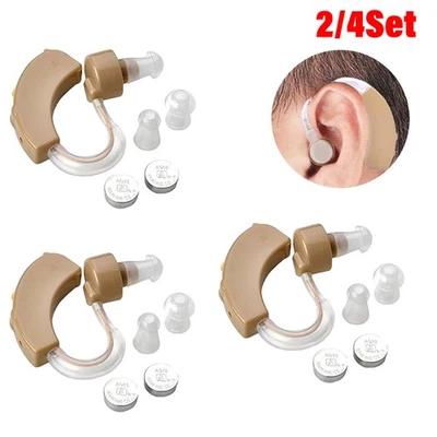 2/4Set Mini Digital Hearing Aid Kit Behind in Ear Sound Voice Amplifier Case UK - Image 1 of 4