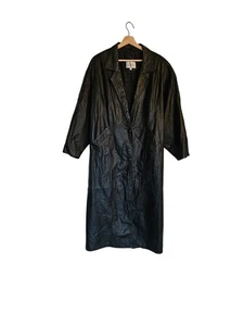 De Colección Winlit Cuero Trench Mediano Retro Gótico Vamp Años 80 Negro - Imagen 1 de 14