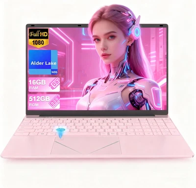 PC Portatile Rosa Da 15,6" - Processore N95 up to 3.4Ghz Laptop Computer, 16 GB  - Immagine 1 di 4