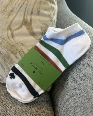 New! Kate Spade 3-pack no-show socks 3pk One Size Striped White Navy - Image 1 of 4