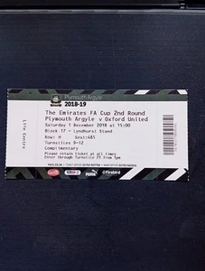 Ticket : 2018/2019 FA Cup 2 1/12/2018 Plymouth Argyle v Oxford United .. Exc - Picture 1 of 1