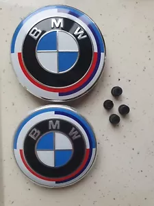2x BMW Insigne logo Capot Coffre 82mm 74mm emblème 50E anniversaire+ 4 OEILLETS - Bild 1 von 6