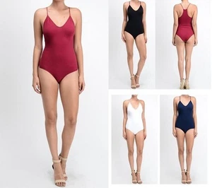WOMEN SEAMLESS SPANDEX SPAGHETTI CAMI SLEEVELESS RACERBACK BODYSUIT LEOTARD TOP - Picture 1 of 9