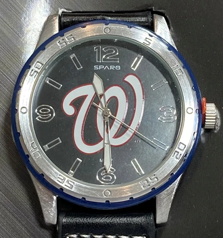Washington Nationals Sparo Players Style Men's Sports Watch Black Leather Band Cover