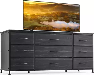 Wide Dresser TV Stand with 9 Drawers Dresser for Bedroom, Black Fabric Dresser - Picture 1 of 12