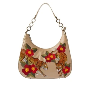 Anuschka LEOPARD GARDEN Hand Painted Embroidered Leather Large Hobo Bag NWT - Bild 1 von 8