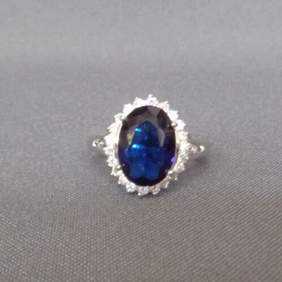 Avon Faux Sapphire Majestic Princess Ring Deep Blue Stone Silver Tone Size 11 - Image 1 of 4
