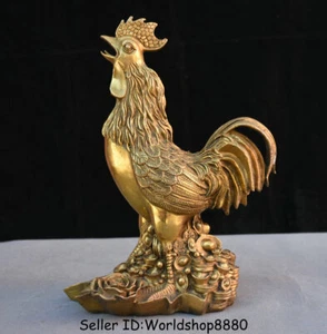 11.6" China Copper Brass Feng Shui Zodiac Year Animal Rooster Cock Wealth Statue - Picture 1 of 12