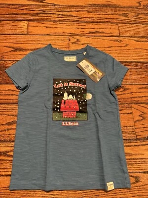 LL Bean x Peanuts Snoopy Let It Snow Blue Camiseta Niños Grande ¡NUEVA!!! Foto 1 de 4