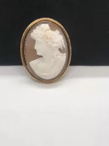 Antike 10 Karat Gold nach links gerichtete Kamee Brosche/Anhänger - Bild 1 von 6