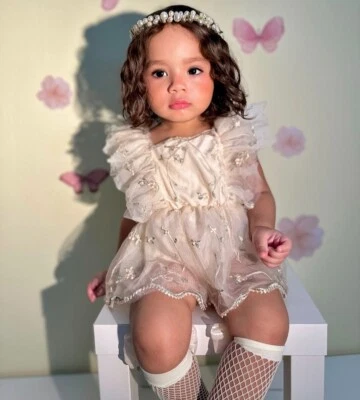Baby Girl 1st Birthday Dress Baby Beige Tulle Dress Girls Cake Smash Outfit - Image 1 of 3